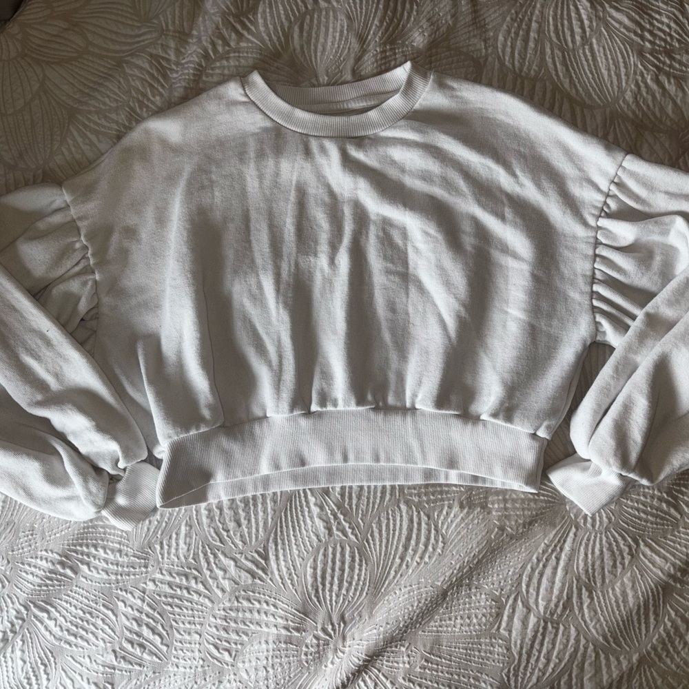Bershka White Oversized Cropped Hoodie